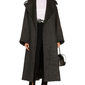 ALAÏA Oversized Long Belted Coat in Gris Fonce - Charcoal. Size 38 (also in ).