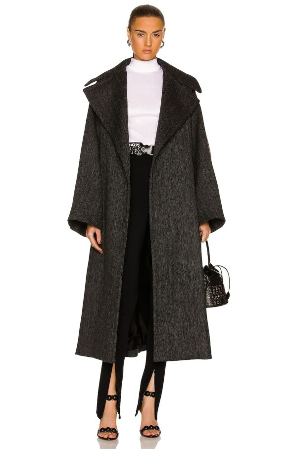 ALAÏA Oversized Long Belted Coat in Gris Fonce - Charcoal. Size 38 (also in ).