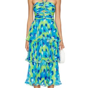 AMUR Brant Tiered Midi Dress in Blue. Size 4.