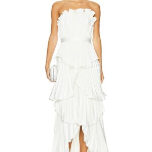 AMUR Janey Tiered Shell Midi Dress in Ivory. Size 0, 4, 6, 8.