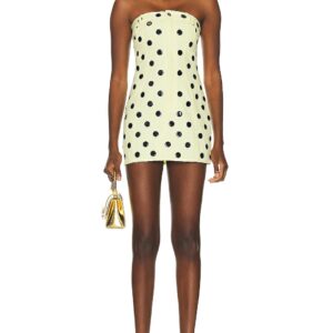 AREA Polka Dot Strapless Mini Dress in Cream Yellow - Yellow. Size 2 (also in 0, 6, 8).