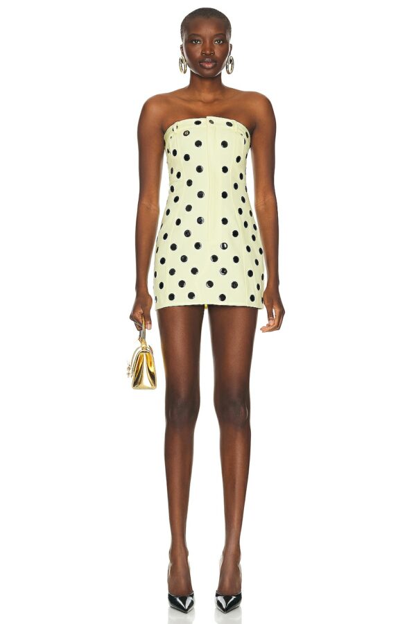 AREA Polka Dot Strapless Mini Dress in Cream Yellow - Yellow. Size 2 (also in 0, 6, 8).