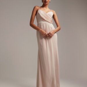 ASOS DESIGN Bridesmaid drape cami maxi dress with wrap waist-Pink