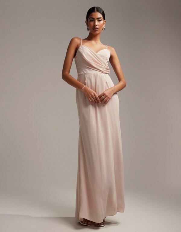 ASOS DESIGN Bridesmaid drape cami maxi dress with wrap waist-Pink