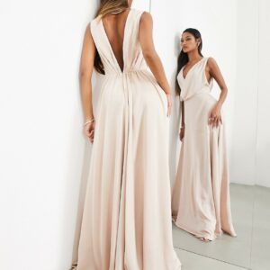 ASOS DESIGN Bridesmaid satin maxi dress with wrap bodice in blush - LPINK - LPINK