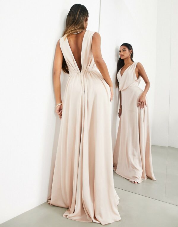 ASOS DESIGN Bridesmaid satin maxi dress with wrap bodice in blush - LPINK - LPINK