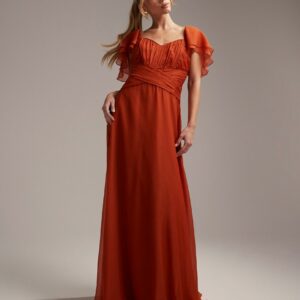 ASOS DESIGN Bridesmaid short sleeve ruched maxi dress in rust-Brown