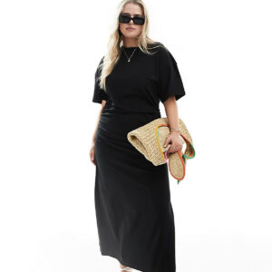 ASOS DESIGN Curve crew neck midaxi t shirt dress with ruched side in black