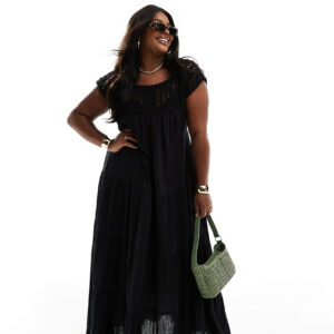 ASOS DESIGN Curve crochet swing tiered maxi dress in black