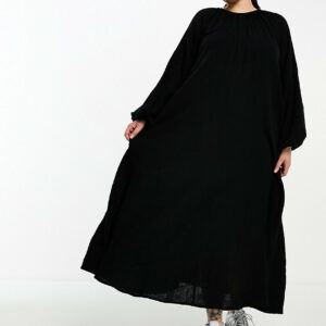 ASOS DESIGN Curve double cloth trapeze maxi dress in black