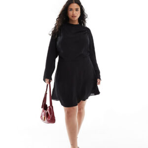 ASOS DESIGN Curve high neck mini tea dress in black