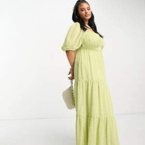 ASOS DESIGN Curve open back lace insert dobby maxi tea dress in lime-Green