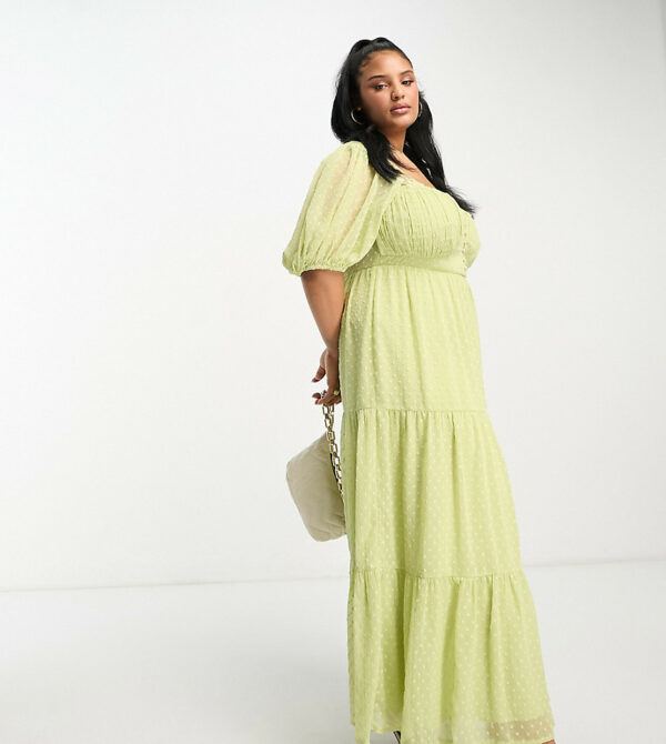 ASOS DESIGN Curve open back lace insert dobby maxi tea dress in lime-Green