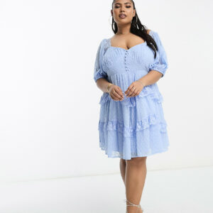 ASOS DESIGN Curve open back lace insert dobby mini tea dress in light blue