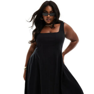 ASOS DESIGN Curve seamed maxi tennis sundress in black