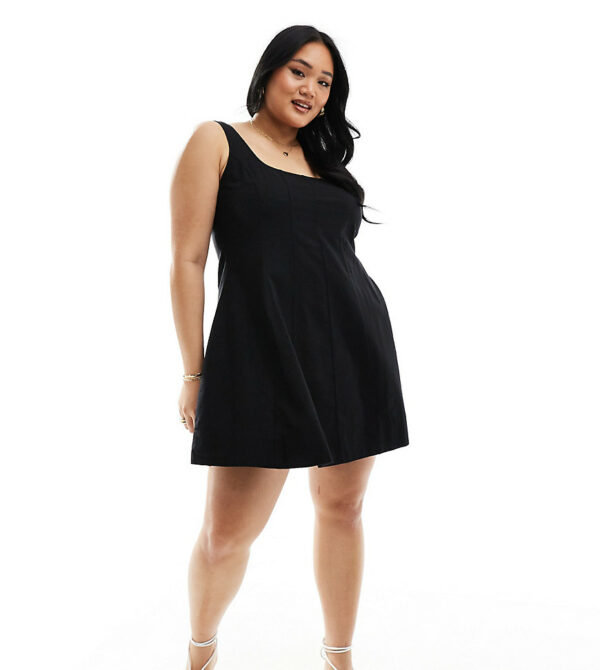 ASOS DESIGN Curve seamed mini tennis sundress in black