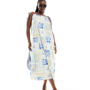 ASOS DESIGN Curve strappy trapeze maxi dress with contrast straps in summer tile print-Multi