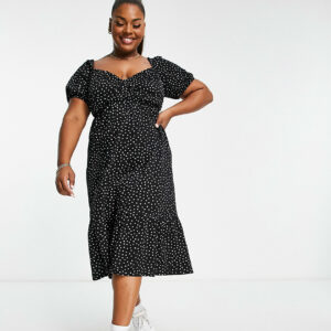 ASOS DESIGN Curve textured wrap midi dress in mono spot-Multi