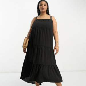 ASOS DESIGN Curve tiered hi low hem maxi dress in black