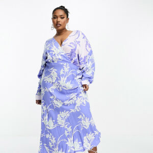 ASOS DESIGN Curve viscose batwing wrap front midi dress in mixed floral print-Multi