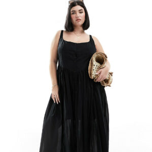 ASOS DESIGN Curve voile picnic midi sundress in black