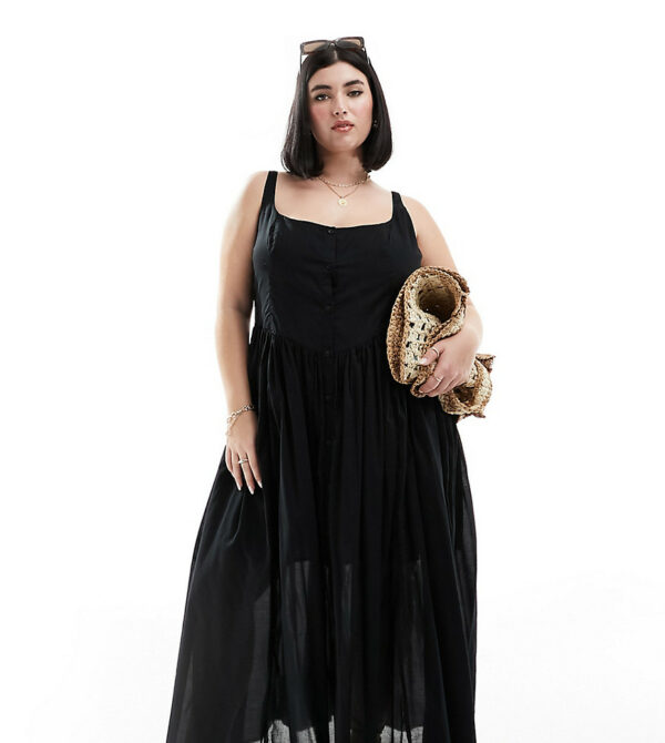 ASOS DESIGN Curve voile picnic midi sundress in black