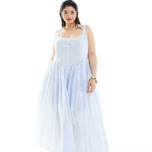 ASOS DESIGN Curve voile picnic midi sundress in sky blue