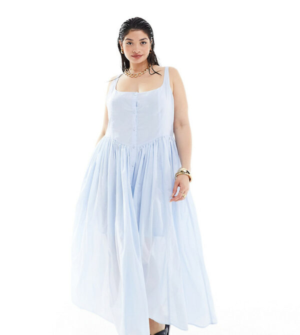 ASOS DESIGN Curve voile picnic midi sundress in sky blue