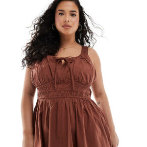 ASOS DESIGN Curve wide strap channel waist midi sundress in chocolate-Brown