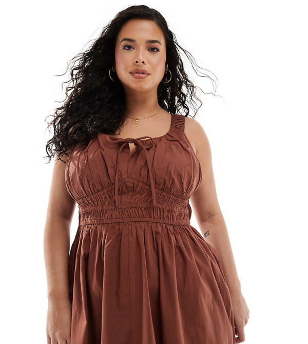 ASOS DESIGN Curve wide strap channel waist midi sundress in chocolate-Brown