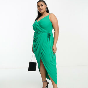 ASOS DESIGN Curve wrap midi dress with tie side in green