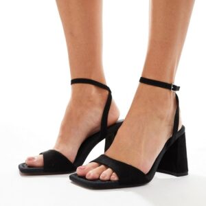 ASOS DESIGN Hotel barely there block heeled sandals in black micro