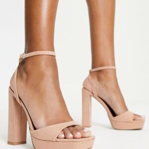 ASOS DESIGN Noun platform barely there block heeled sandals in beige-Neutral