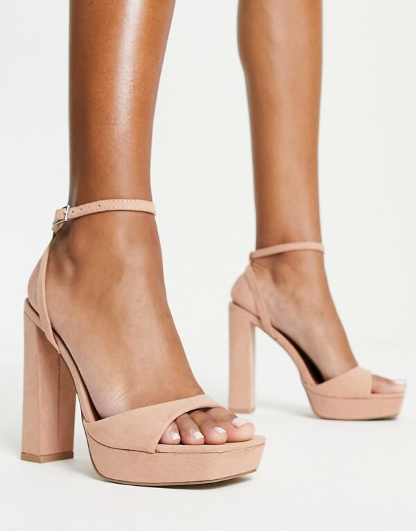 ASOS DESIGN Noun platform barely there block heeled sandals in beige-Neutral