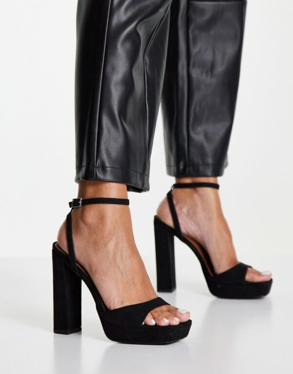 ASOS DESIGN Noun platform barely there block heeled sandals in black