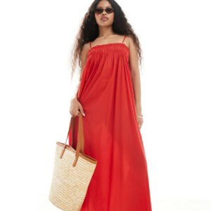 ASOS DESIGN Petite trapeze maxi beach dress in red