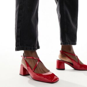 ASOS DESIGN Sawyer square toe block heeled mid shoes in red