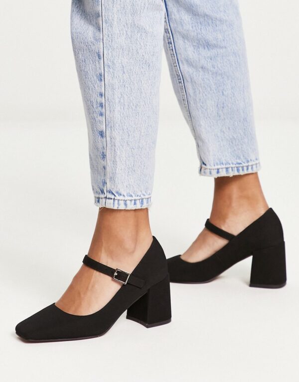 ASOS DESIGN Selene mary jane mid block heeled shoes in black