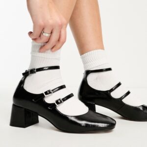 ASOS DESIGN Socco mid block heeled mary jane shoes in black