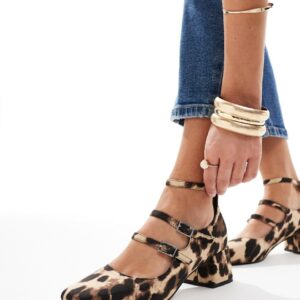 ASOS DESIGN Socco mid block heeled mary jane shoes in leopard-Multi