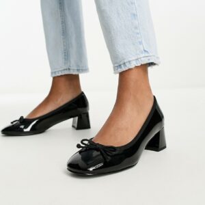 ASOS DESIGN Steffie bow detail mid block heeled shoes in black