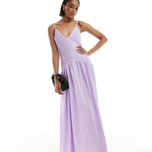 ASOS DESIGN Tall full skirt midi crinkle sundress in lilac-Purple