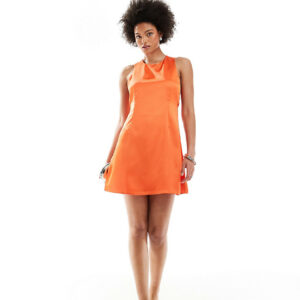 ASOS DESIGN Tall satin shift mini dress with tab sides in vivid orange