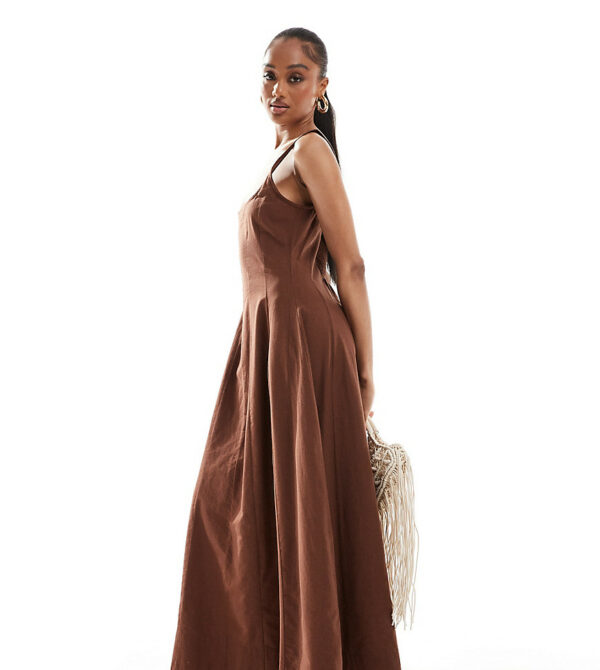 ASOS DESIGN Tall seamed maxi tennis sundress in chocolate-Brown