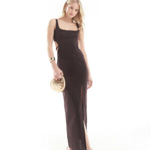 ASOS DESIGN Tall square neck bodycon maxi dress with back strap detail in chocolate-Brown