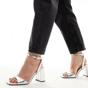 ASOS DESIGN Wide Fit Hotel barely there block heeled sandals in silver