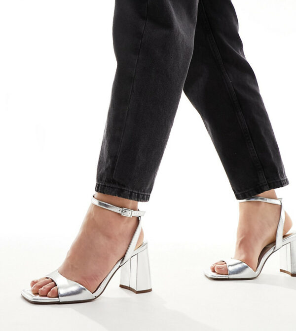 ASOS DESIGN Wide Fit Hotel barely there block heeled sandals in silver