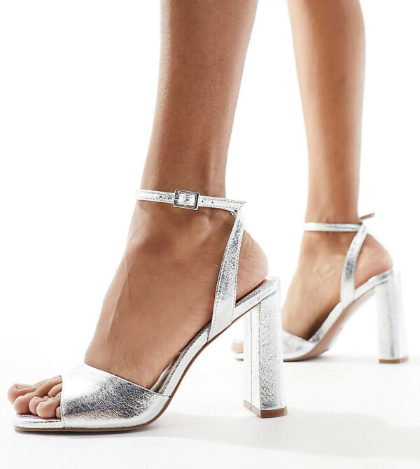 ASOS DESIGN Wide Fit Noah barely there block heeled sandals in silver