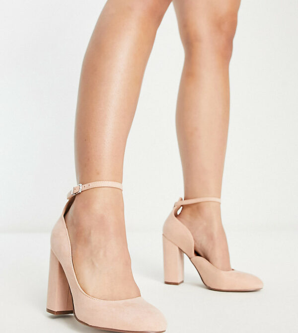 ASOS DESIGN Wide Fit Placid high block heels in beige-Neutral