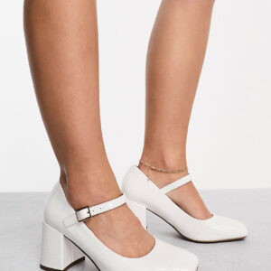 ASOS DESIGN Wide Fit Selene mary jane mid block heeled shoes in white croc